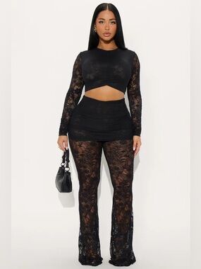Fashion Nova Black Lace Two-Piece Jumpsuit Set